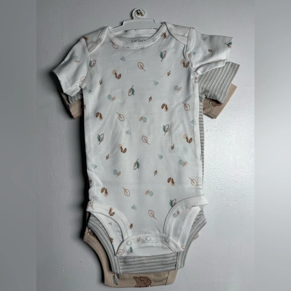 Carter's Baby Boy Bodysuit soft Cotton Perfect Fit Snaps 3 Piece Size 12 New